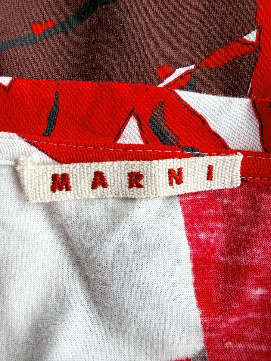 Marni Leaf Print Red White Sequin Detail T-Shirt - Imagen 5