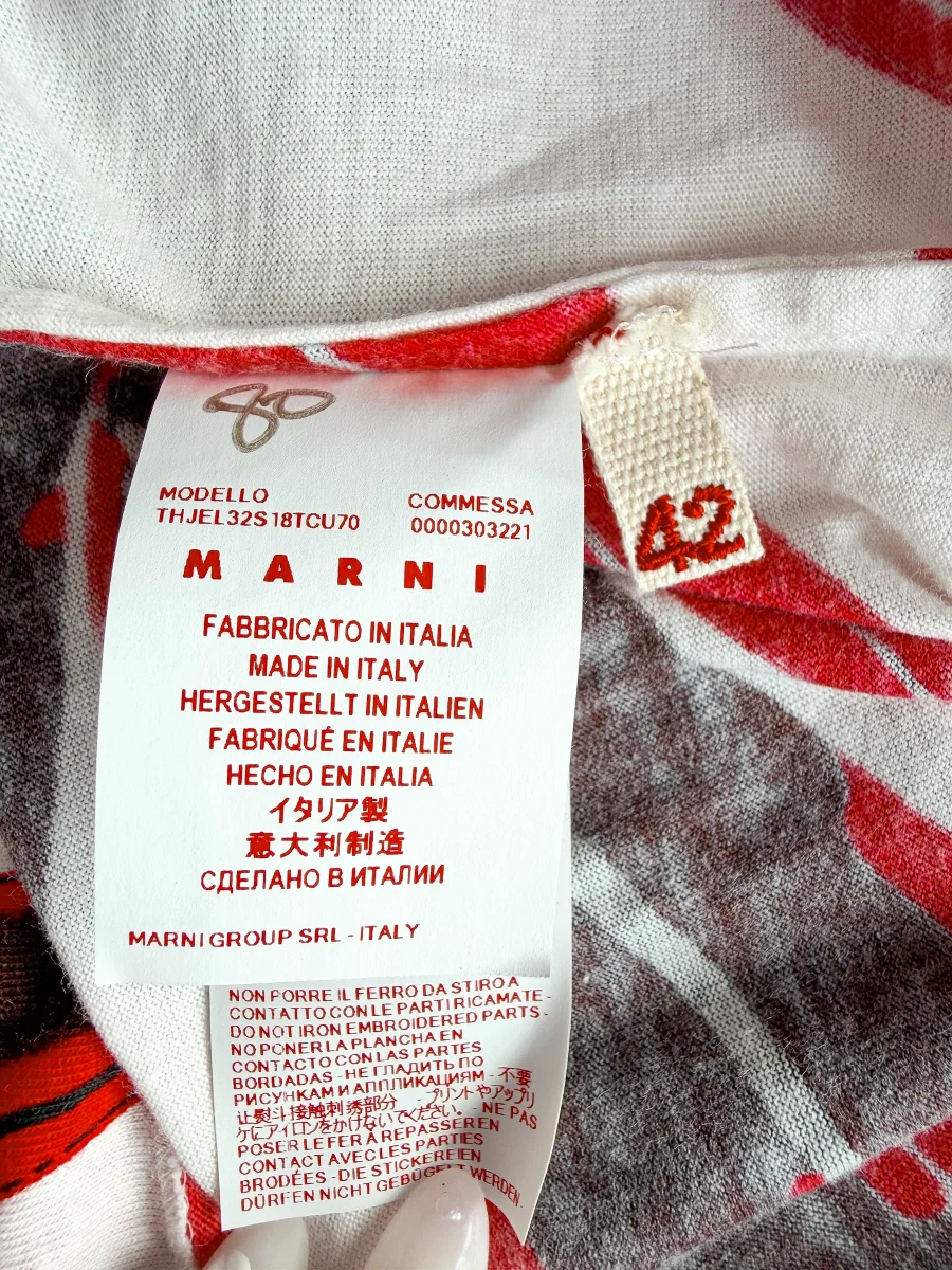 Marni Leaf Print Red White Sequin Detail T-Shirt - Imagen 6