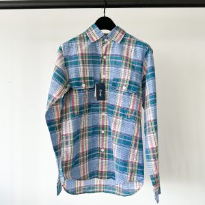 Drake's Linen Cotton Blue Checked Shirt