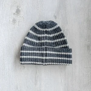 Drake's Grey Striped Lambswool Beanie Hat
