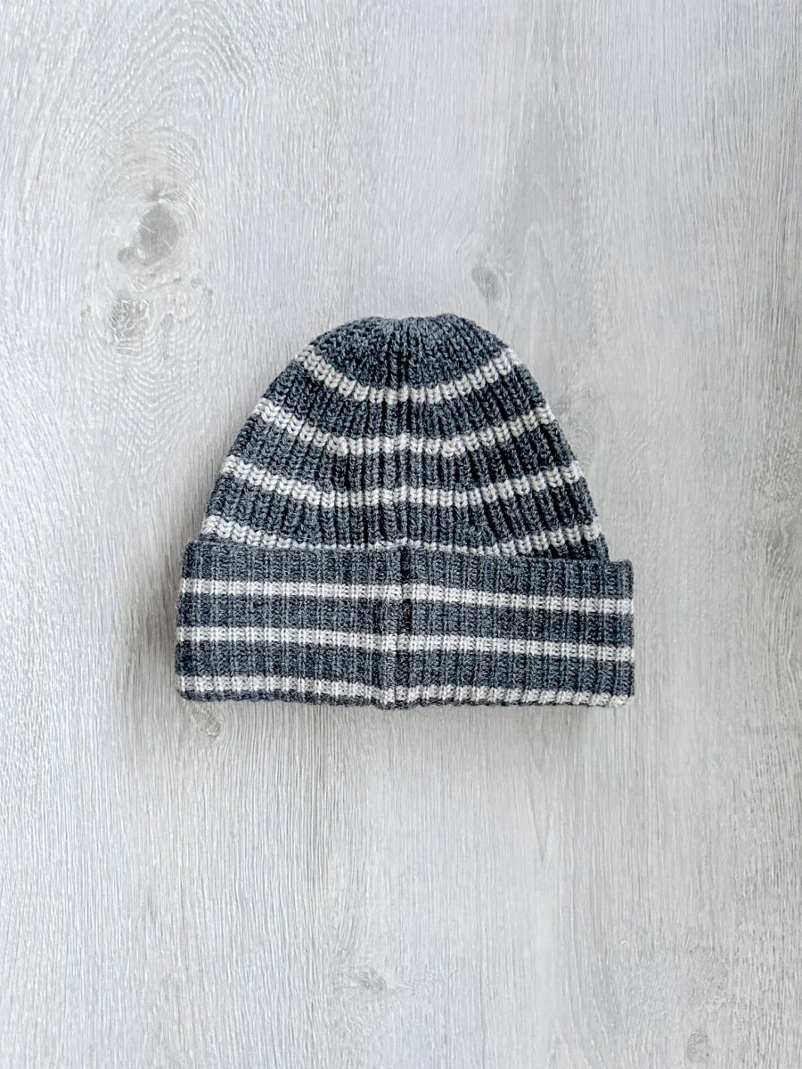 Drake's Grey Striped Lambswool Beanie Hat - Imagen 2