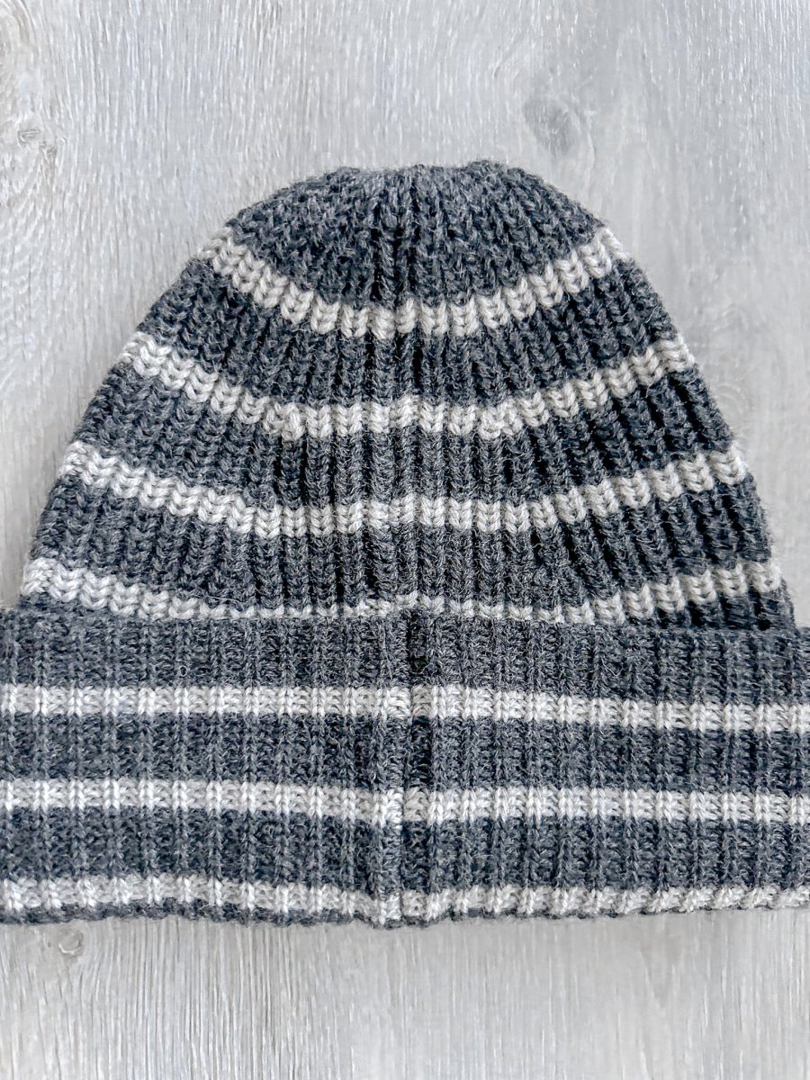 Drake's Grey Striped Lambswool Beanie Hat - Imagen 4