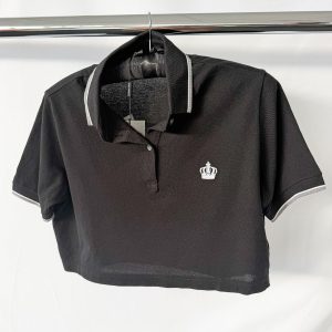 Dolce And Gabbana Black Collared Polo Crop Shirt