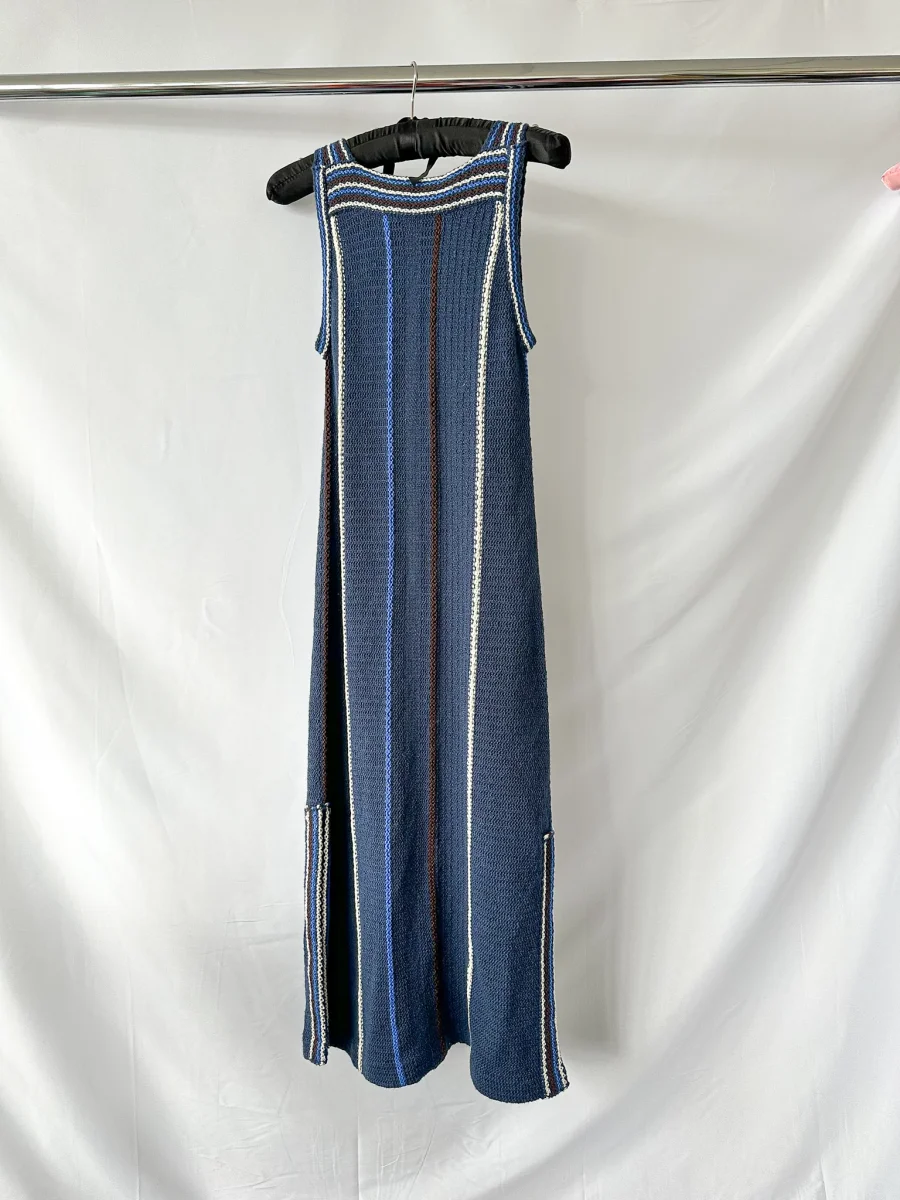 Jil Sander Navy Crochet Knit Stripe Maxi Dress - Imagen 3