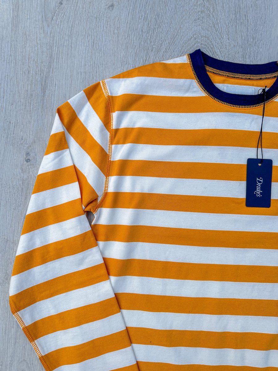 Drake's Mustard Striped Long Sleeve Hiking Tee Shirt - Imagen 6
