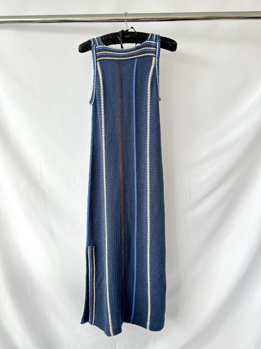 Jil Sander Navy Crochet Knit Stripe Maxi Dress - Imagen 5