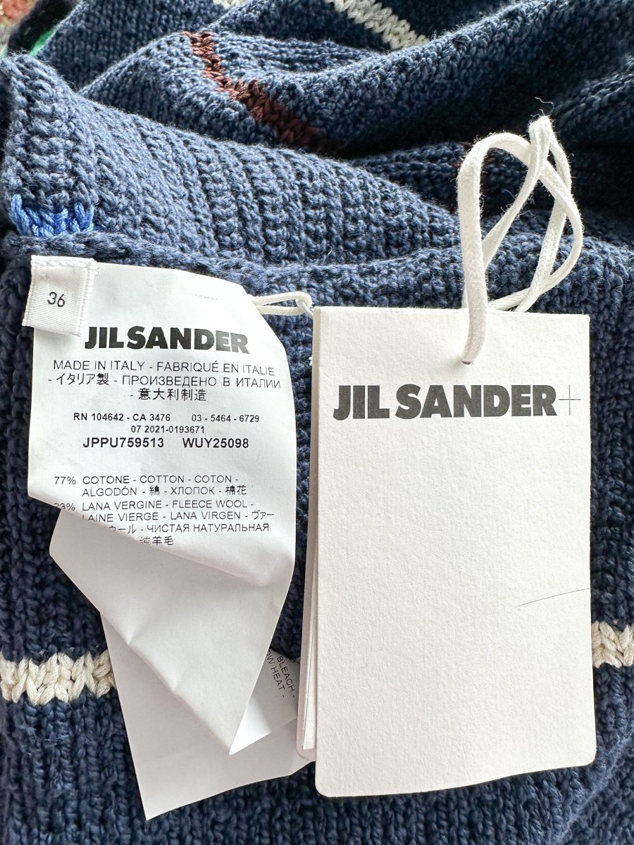 Jil Sander Navy Crochet Knit Stripe Maxi Dress - Imagen 4