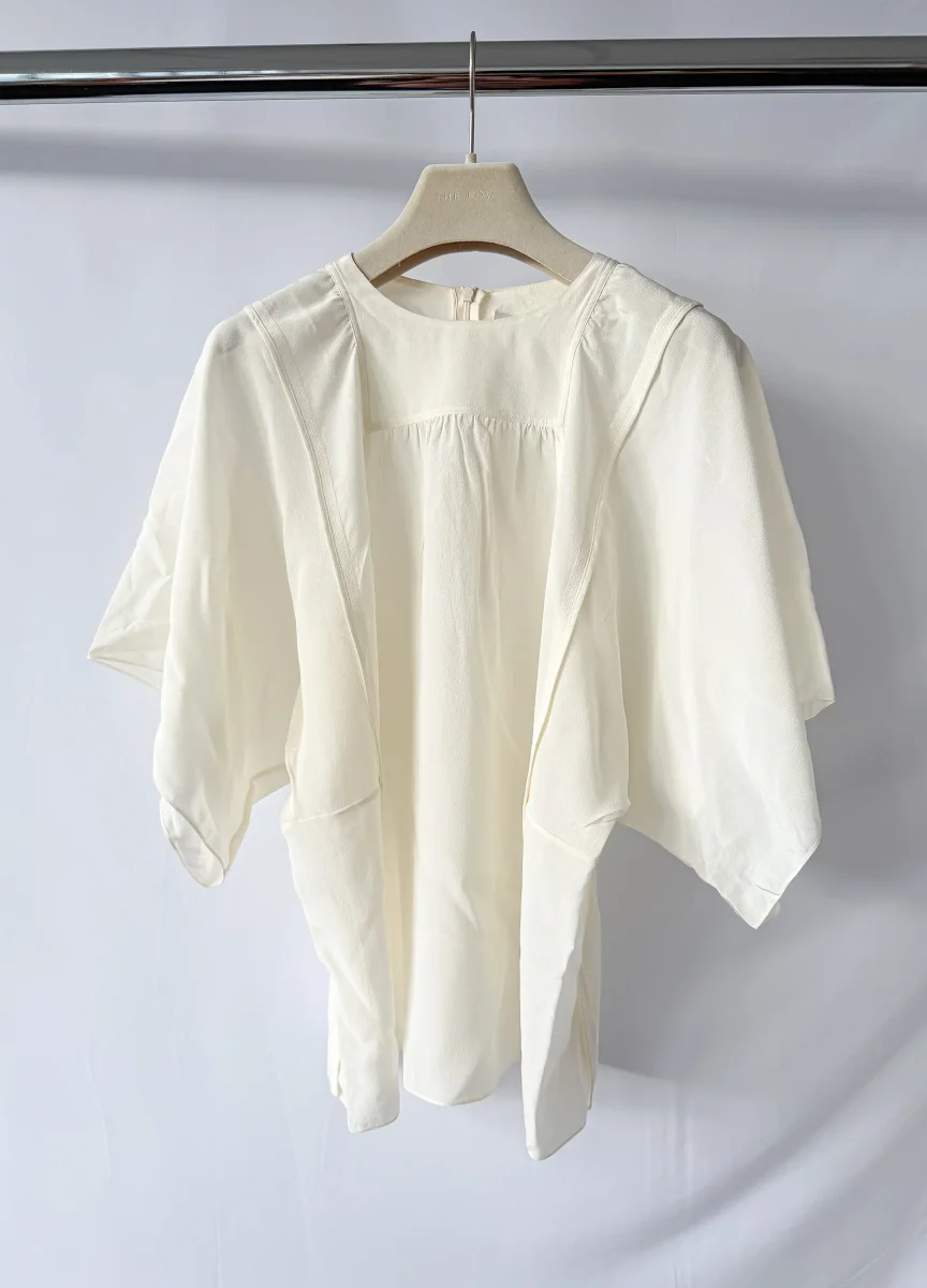 Chloe Whisper White Round Neck Short Sleeve Blouse