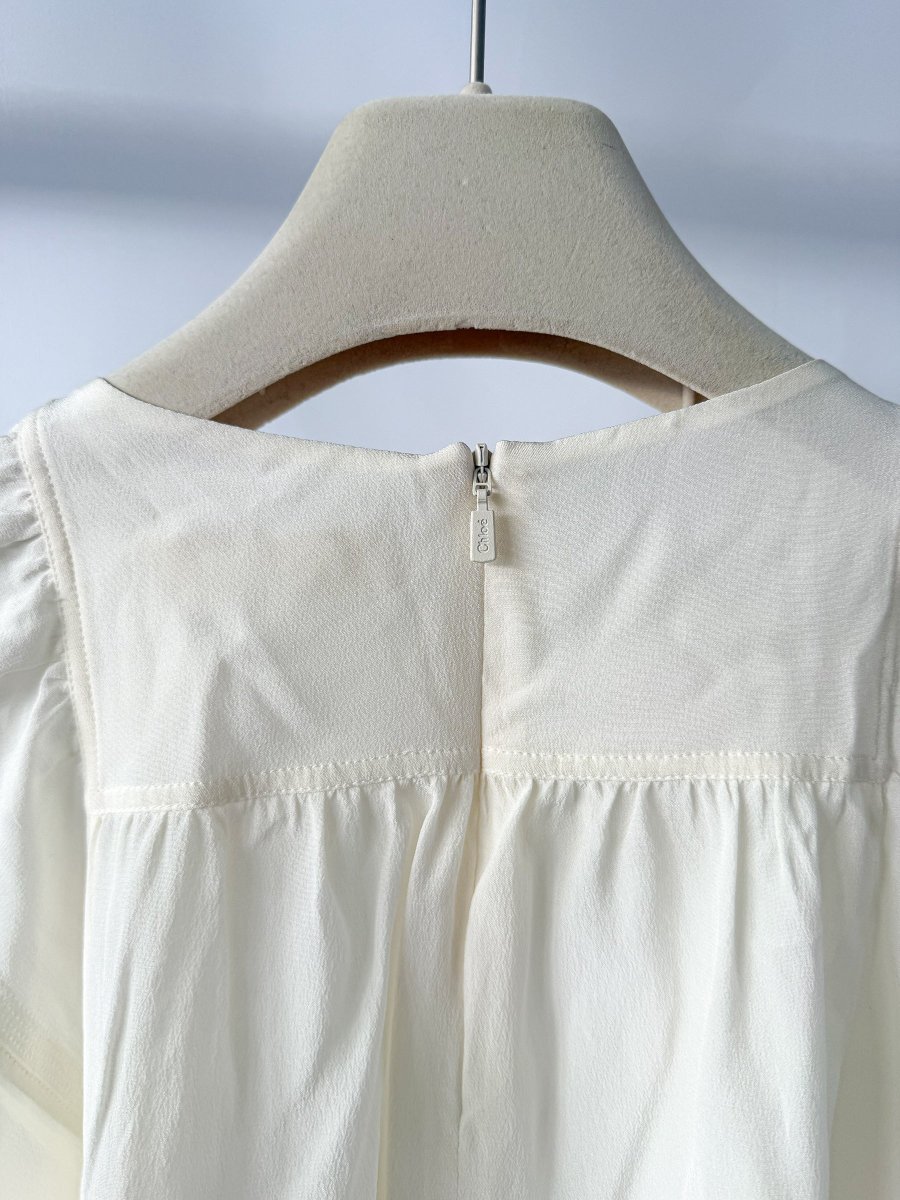 Chloe Whisper White Round Neck Short Sleeve Blouse - Imagen 6