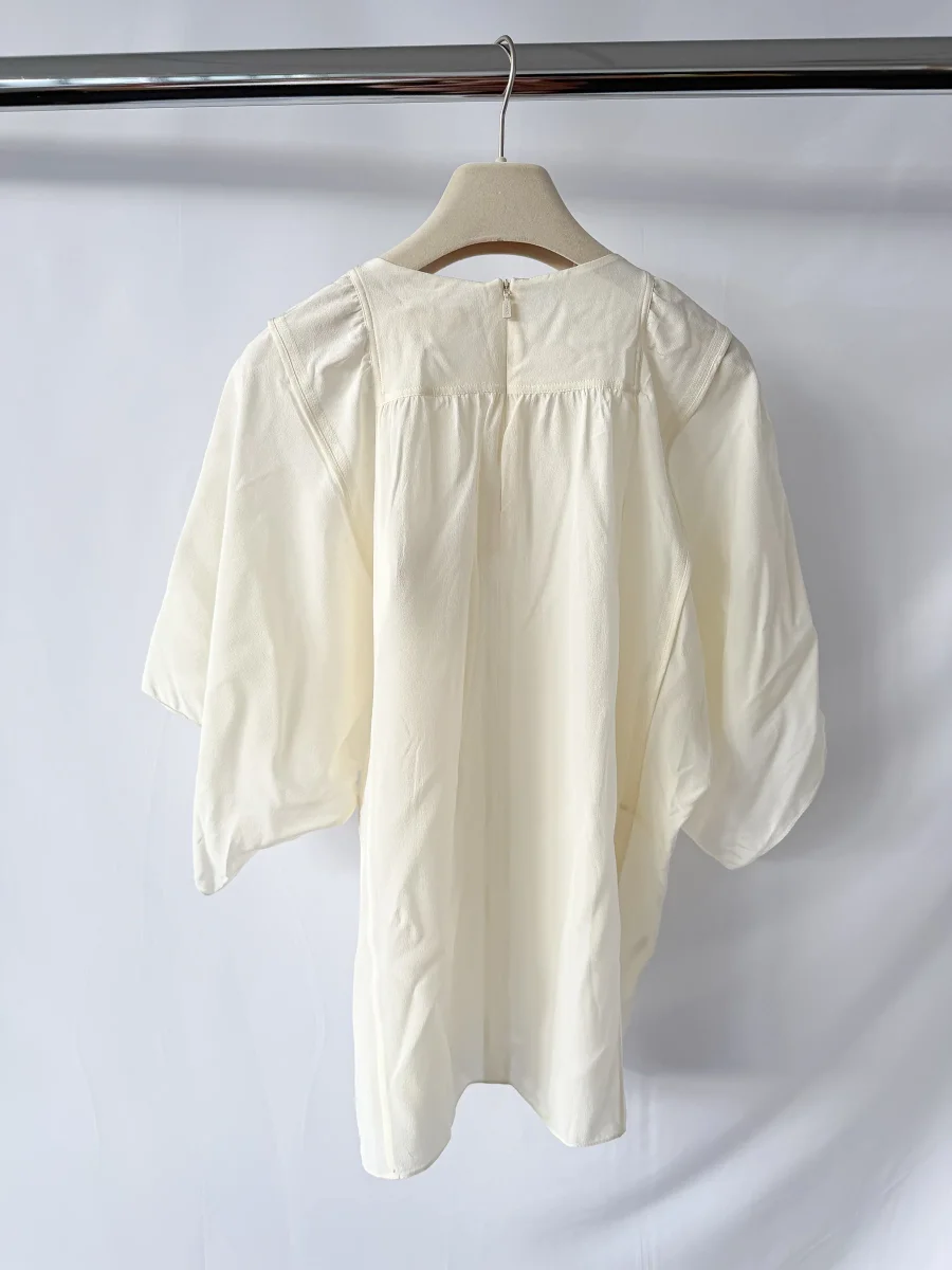 Chloe Whisper White Round Neck Short Sleeve Blouse - Imagen 3