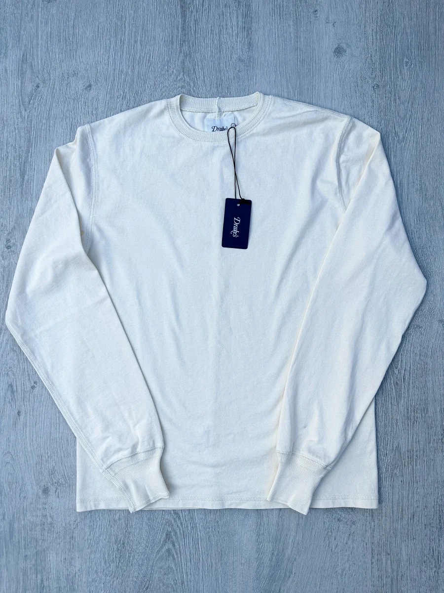Drake's Ecru Long Sleeve Hiking Tee Shirt