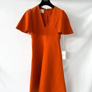 Valentino Garavani V-Neck Orange A-line Wool Silk Dress (IMPERFECT)
