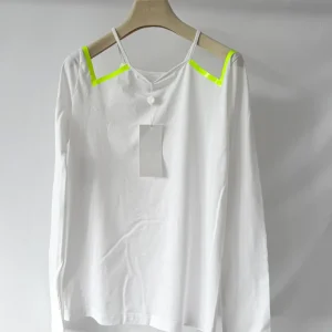 Maison Margiela 1 White Long Sleeve Cold Shoulder Neon Detail Top