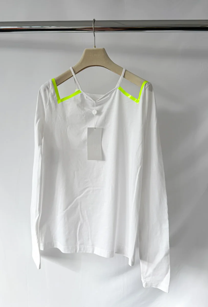 Maison Margiela 1 White Long Sleeve Cold Shoulder Neon Detail Top