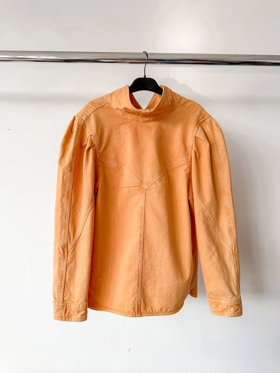 Isabel Marant Espera Orange Sunset Denim Long Sleeve Top - Imagen 9