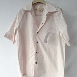 Marni Mens Pink Cotton Poplin Button-Up Short Sleeve Collared Shirt