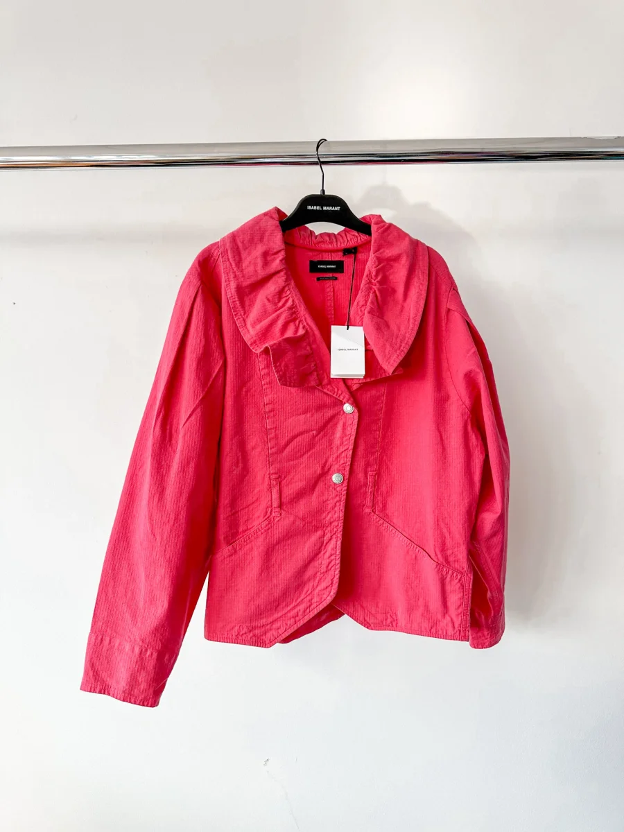 Isabel Marant Epaline Pink Linen Cotton Ruffle Collar 80s Style Jacket - Imagen 7