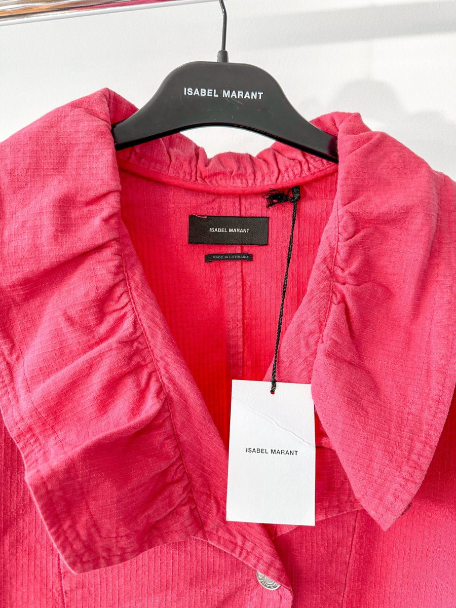 Isabel Marant Epaline Pink Linen Cotton Ruffle Collar 80s Style Jacket - Imagen 8