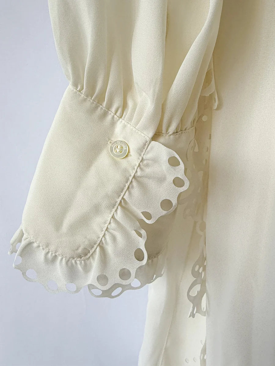 See by Chloe Cream Ruffle Lace Trim Detail Long Sleeve Dress - Imagen 6