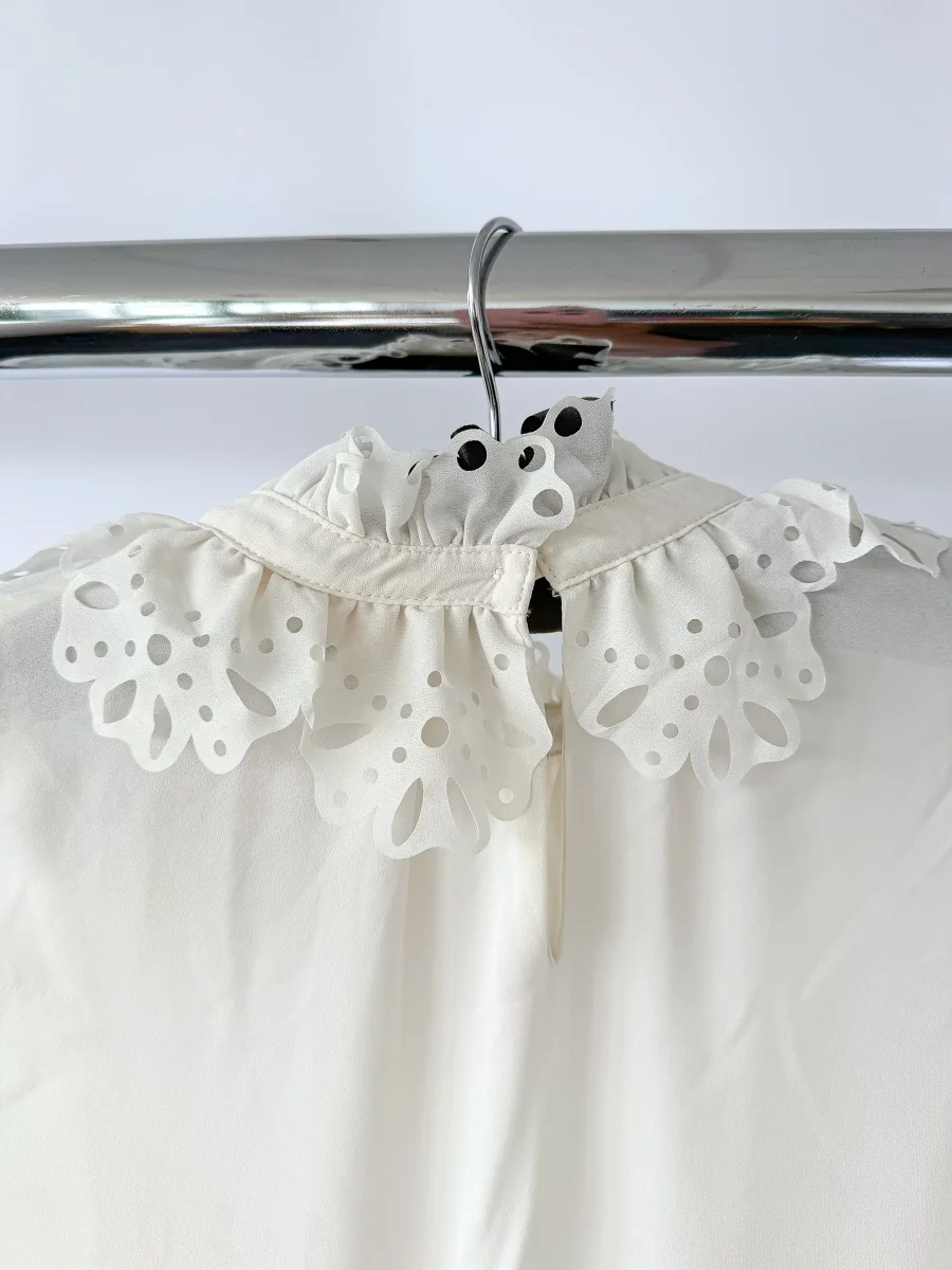 See by Chloe Cream Ruffle Lace Trim Detail Long Sleeve Dress - Imagen 7