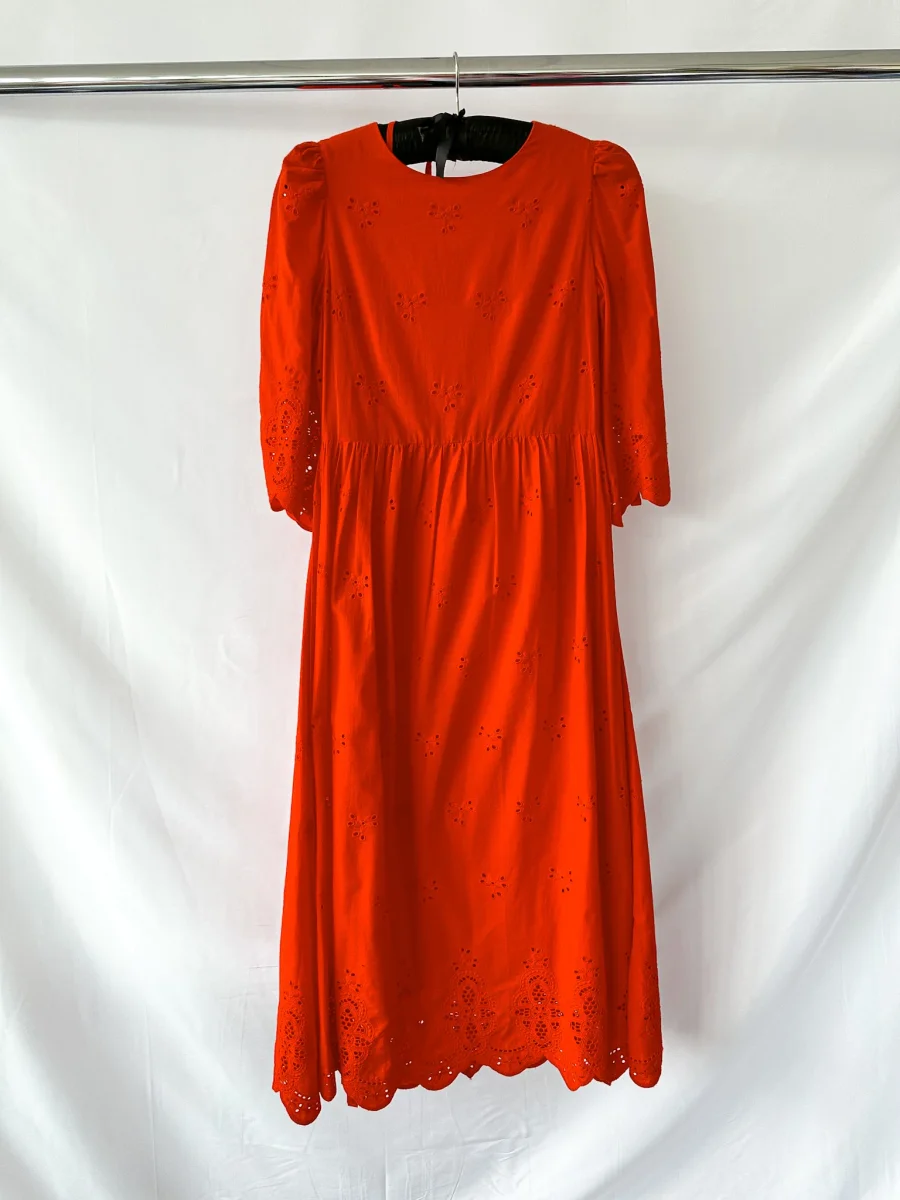 Borgo De Nor Red Carla Broderie Anglaise Cotton Maxi Dress - Imagen 4