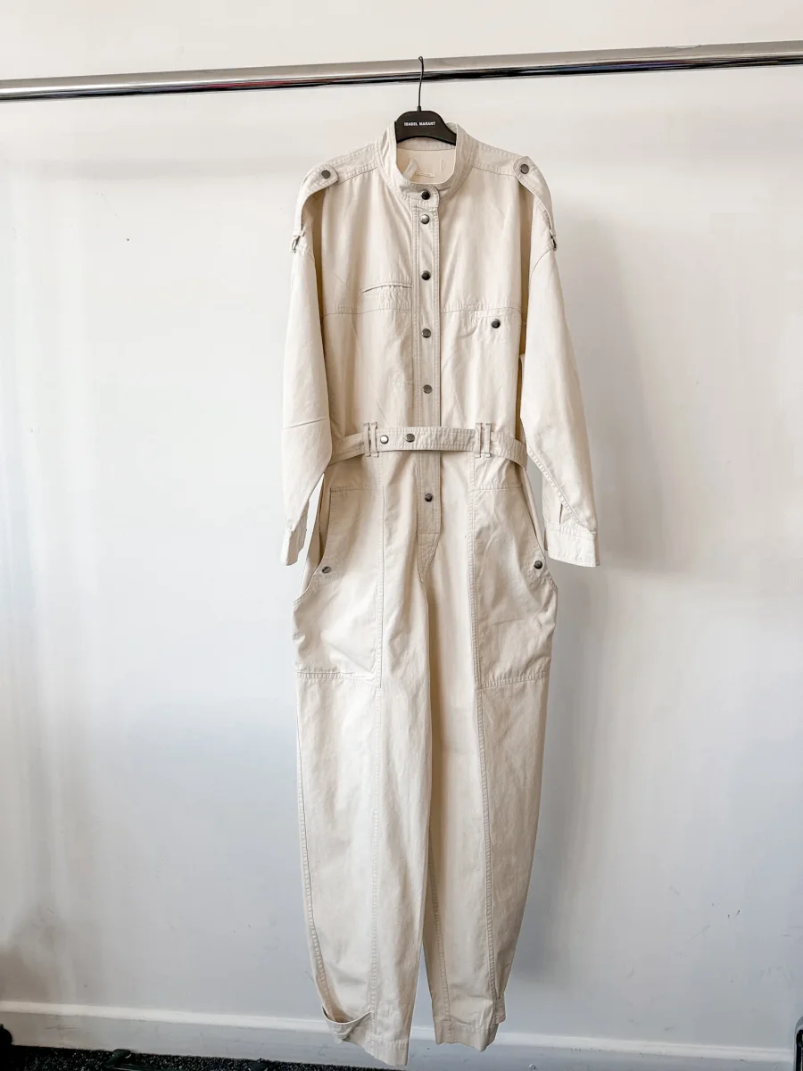 Isabel Marant Etoile Ruthel Off-Duty Utility Ivory Cream Belted Jumpsuit - Imagen 3