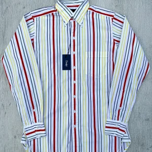 Drake's White Red Yellow Green Striped Formal Shirt
