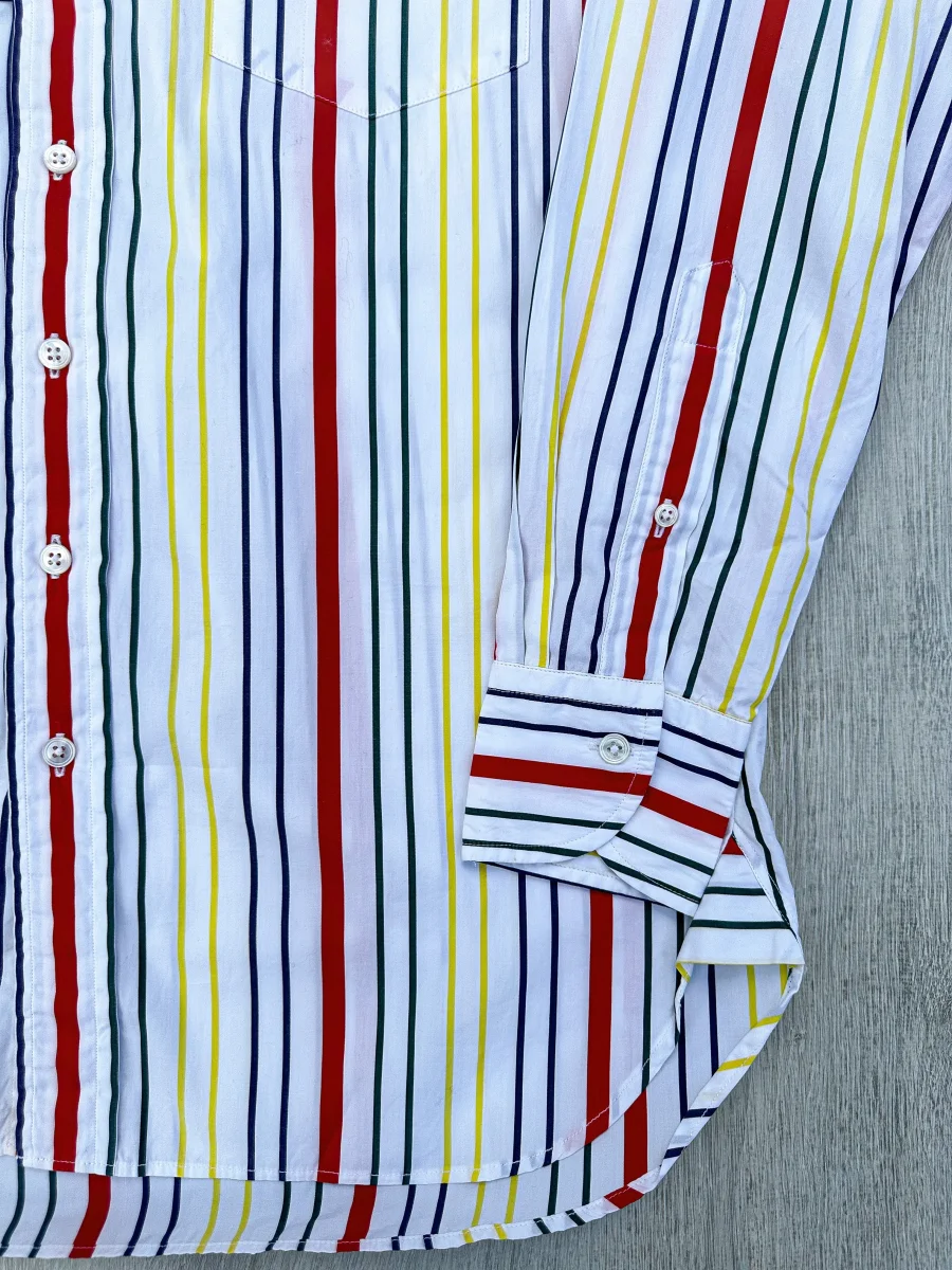 Drake's White Red Yellow Green Striped Formal Shirt - Imagen 4