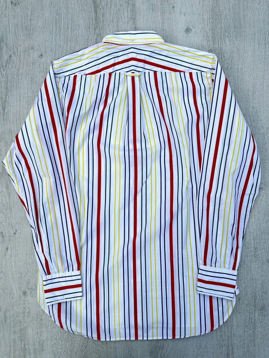 Drake's White Red Yellow Green Striped Formal Shirt - Imagen 3