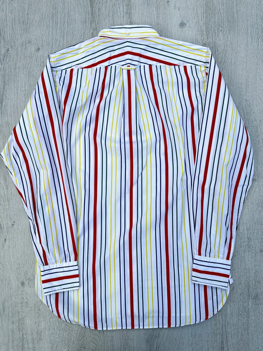 Drake's White Red Yellow Green Striped Formal Shirt - Imagen 7