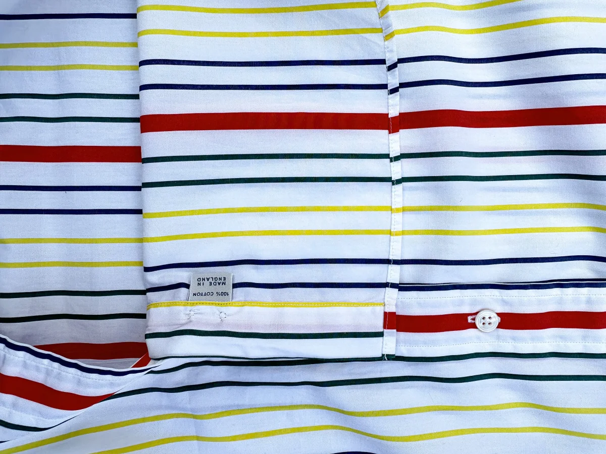 Drake's White Red Yellow Green Striped Formal Shirt - Imagen 8