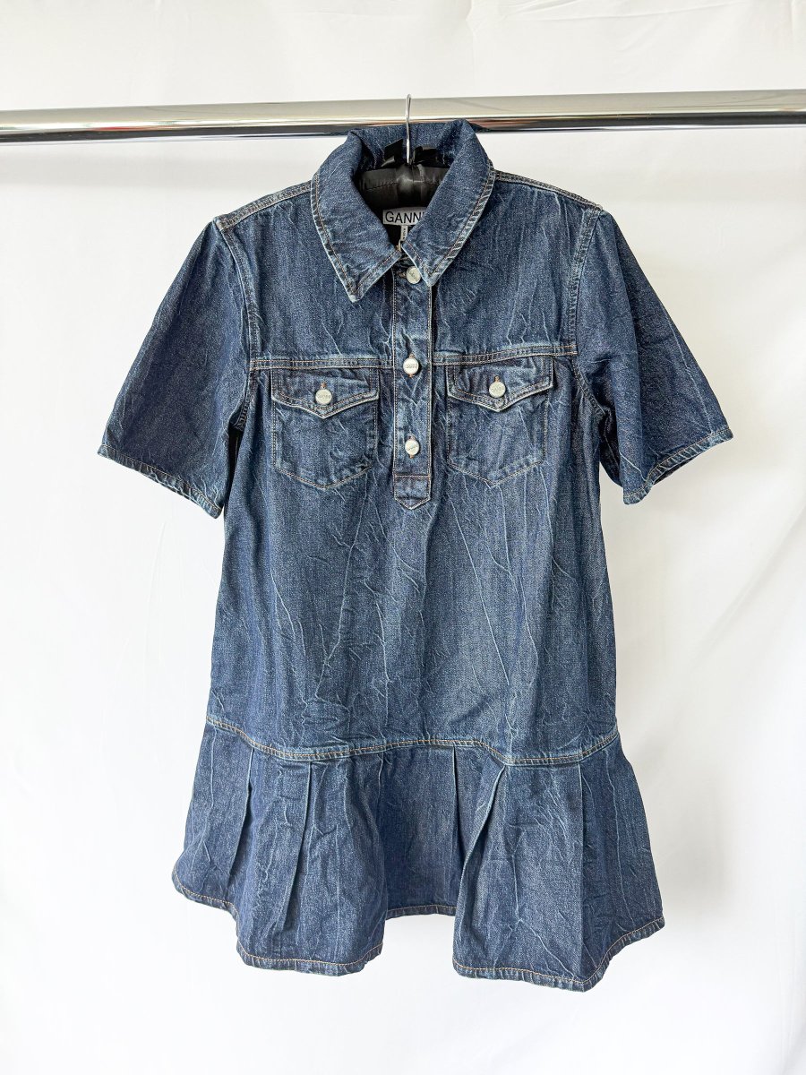 Ganni Denim Western Style Pleat Hem Mini Dress - Imagen 4