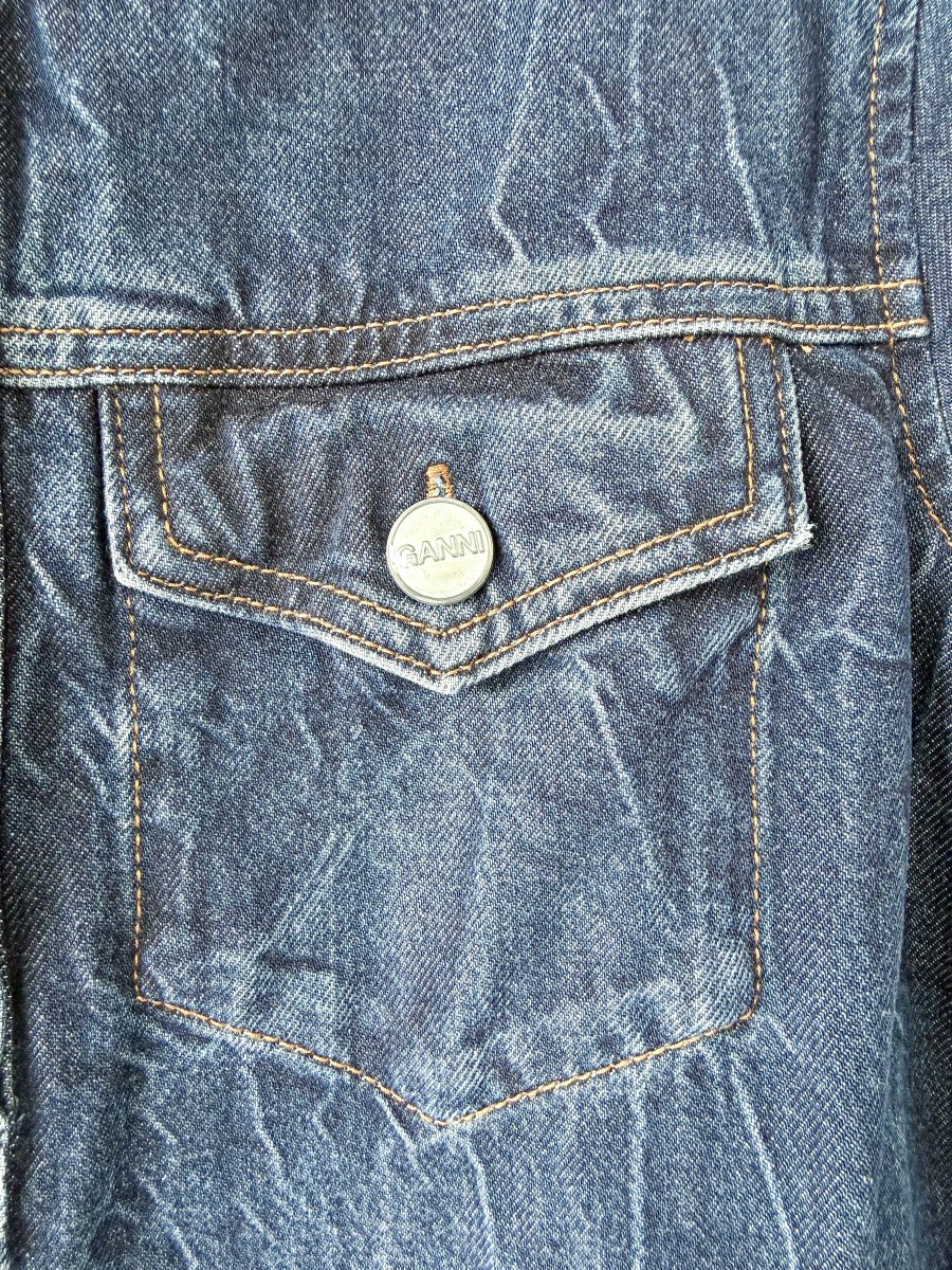 Ganni Denim Western Style Pleat Hem Mini Dress - Imagen 6