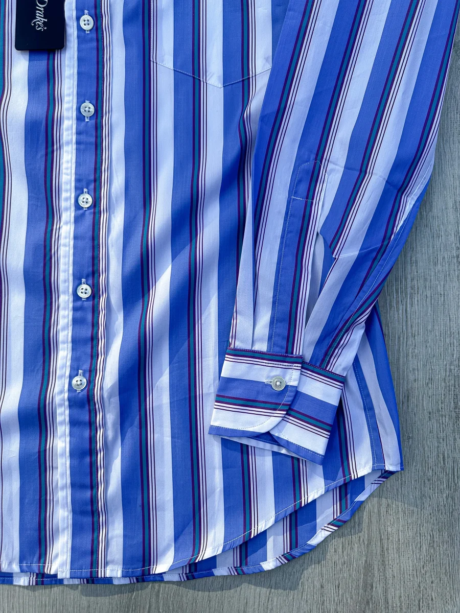 Drake's Blue White Purple Striped Formal Shirt - Imagen 4