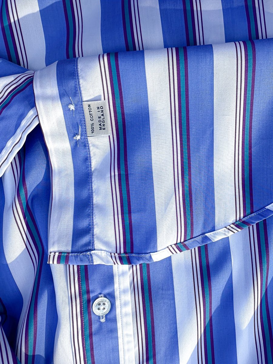 Drake's Blue White Purple Striped Formal Shirt - Imagen 9