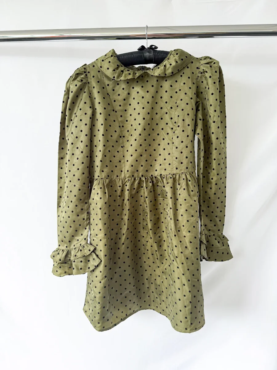 Batsheva Olive Green Prairie Polka Dot Mini Dress - Imagen 4