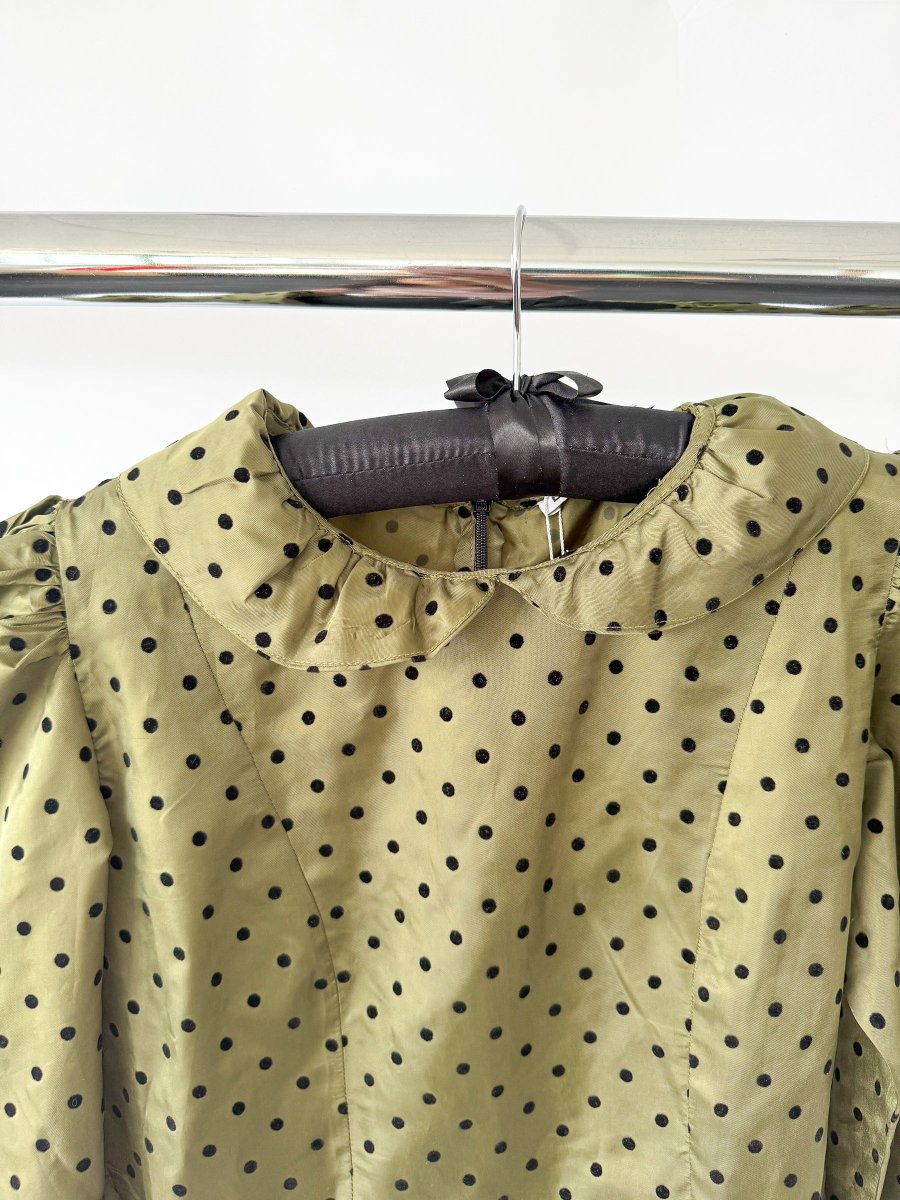 Batsheva Olive Green Prairie Polka Dot Mini Dress - Imagen 7