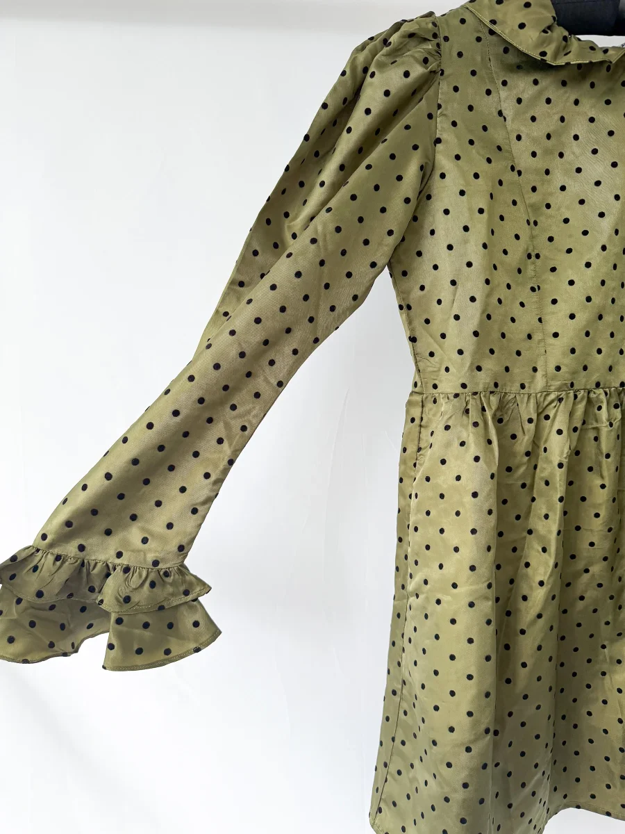 Batsheva Olive Green Prairie Polka Dot Mini Dress - Imagen 8