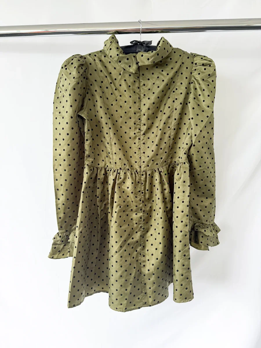 Batsheva Olive Green Prairie Polka Dot Mini Dress - Imagen 9
