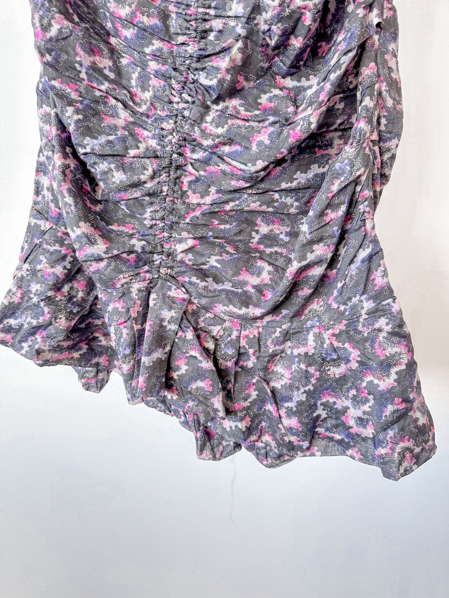 Isabel Marant Etoile Lecia Black Floral Print Ruched Off Shoulder Dress - Imagen 9