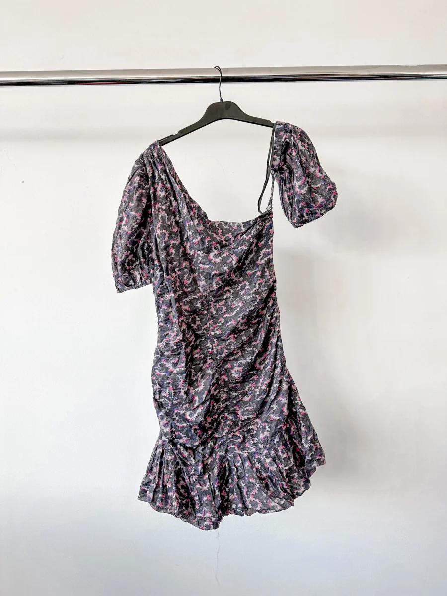 Isabel Marant Etoile Lecia Black Floral Print Ruched Off Shoulder Dress - Imagen 8
