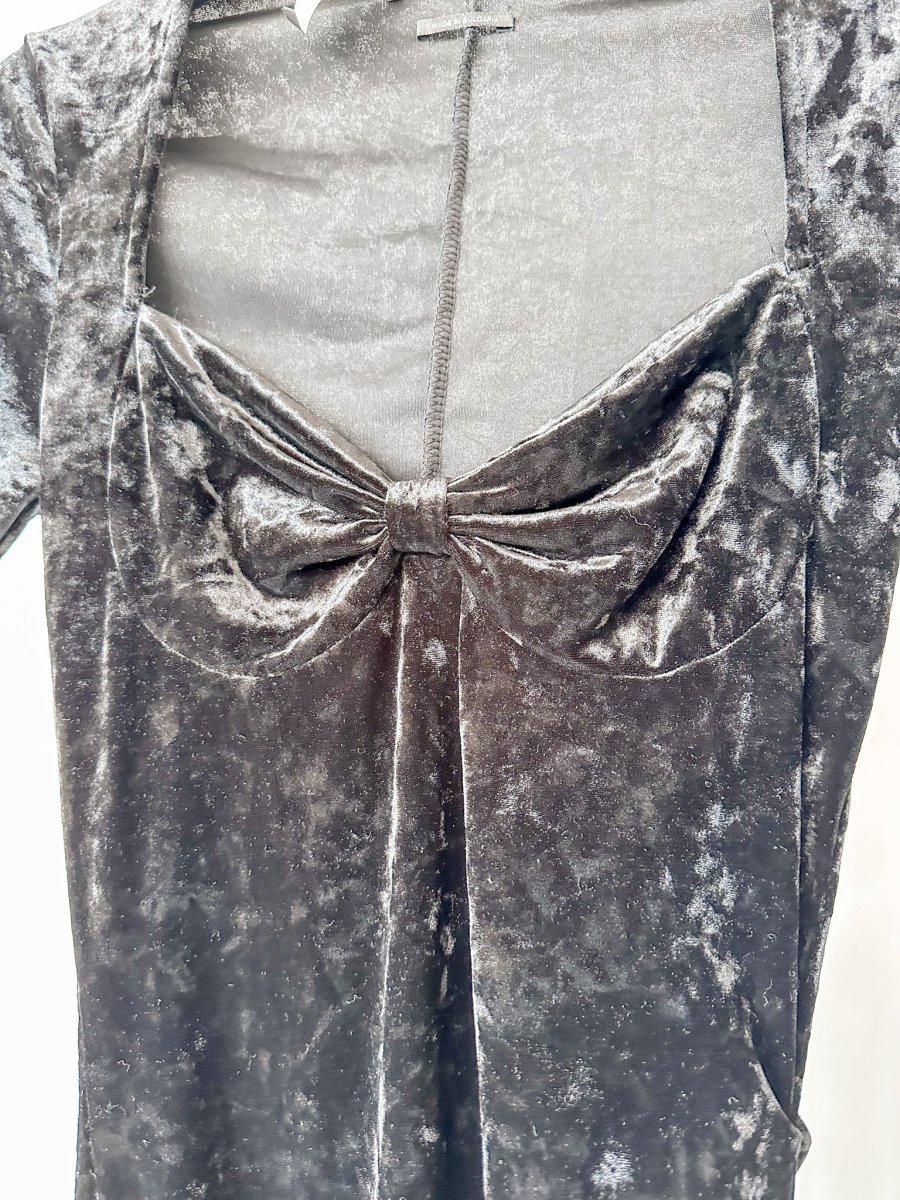 Isabel Marant Goji Black Velvet Sweetheart Neck Mini LBD Dress - Imagen 8