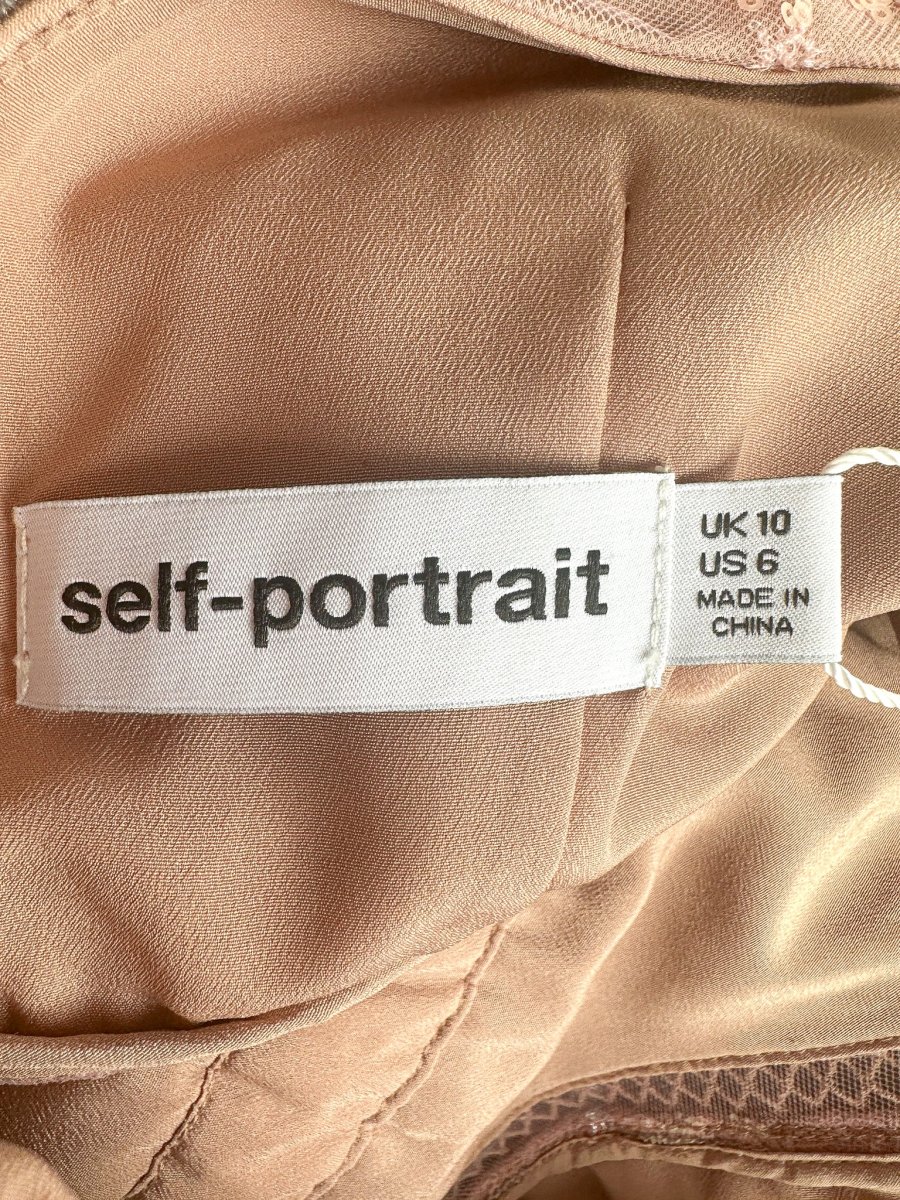 Self-Portrait Pink Flower Mesh Tiered Midi Dress - Imagen 5
