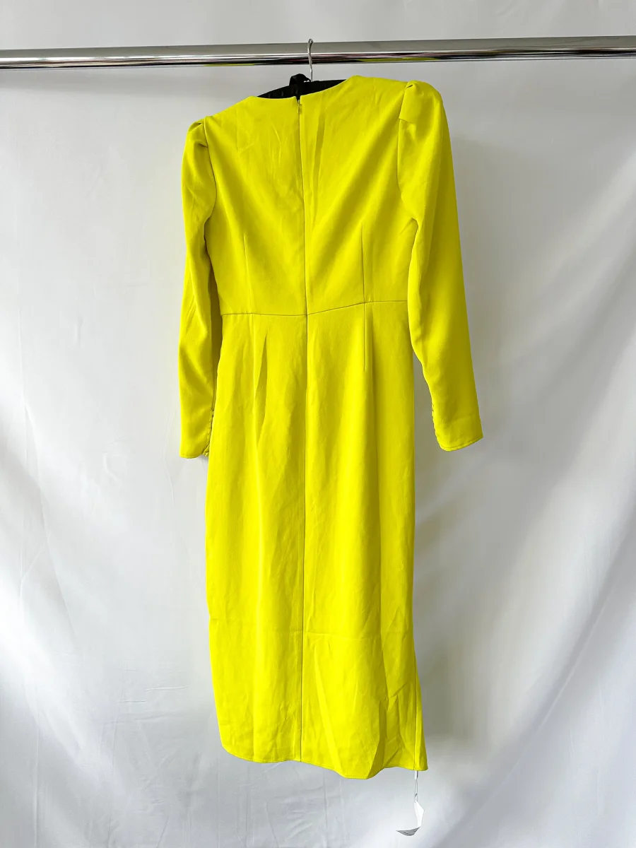 Self-Portrait Lime Green Ruched Crêpe Midi Dress - Imagen 6