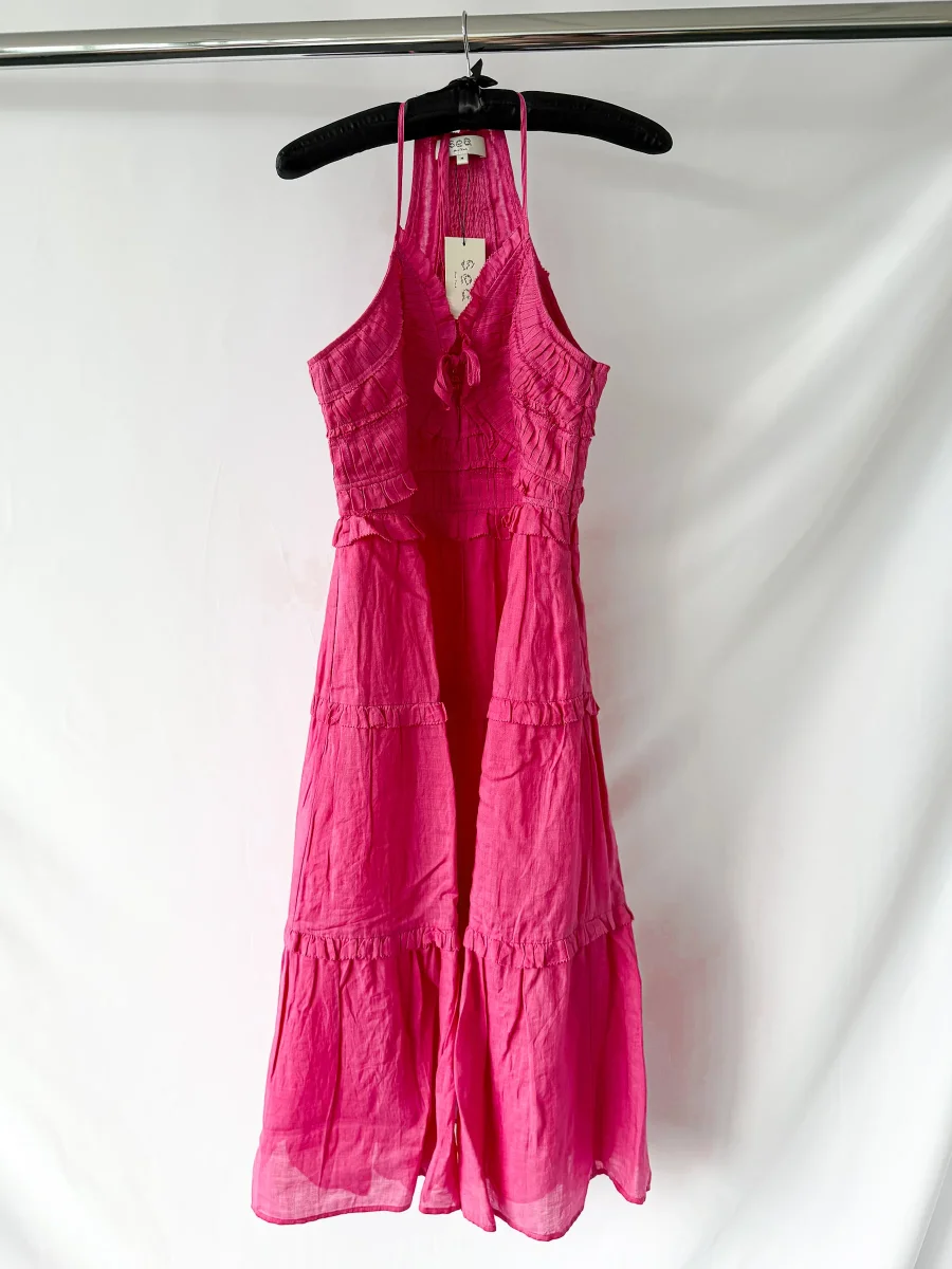 Sea New York Pink Cole Smocked Halterneck Ramie Dress - Imagen 3