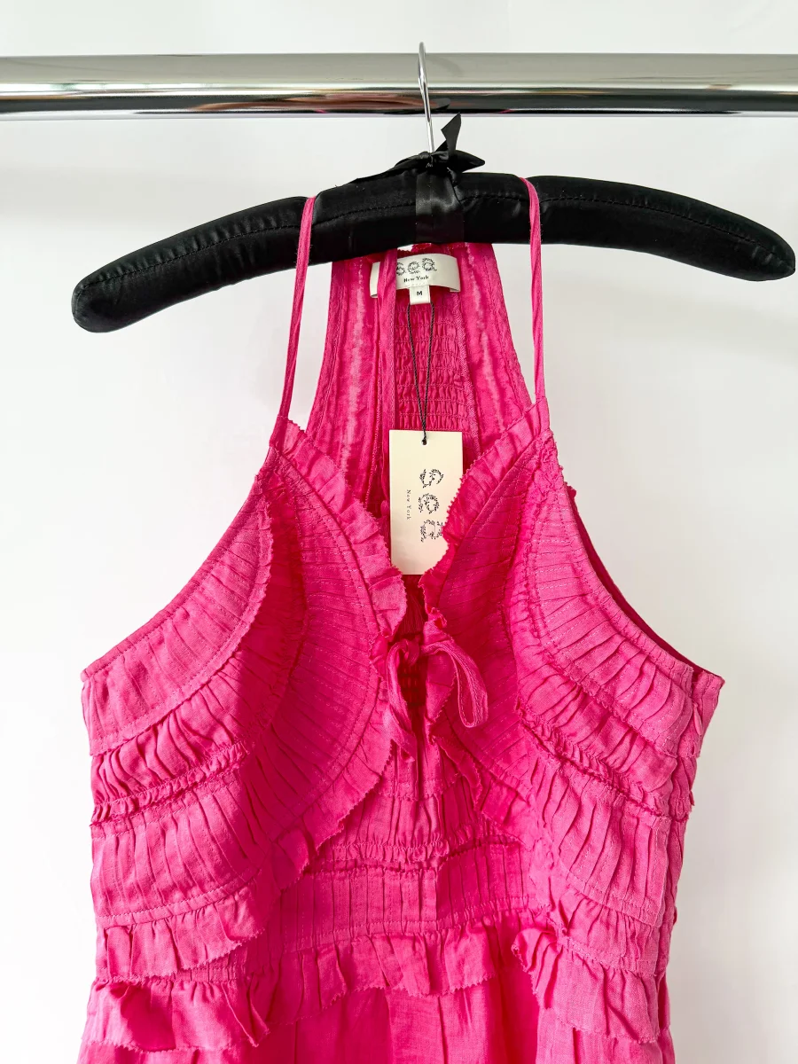 Sea New York Pink Cole Smocked Halterneck Ramie Dress - Imagen 4