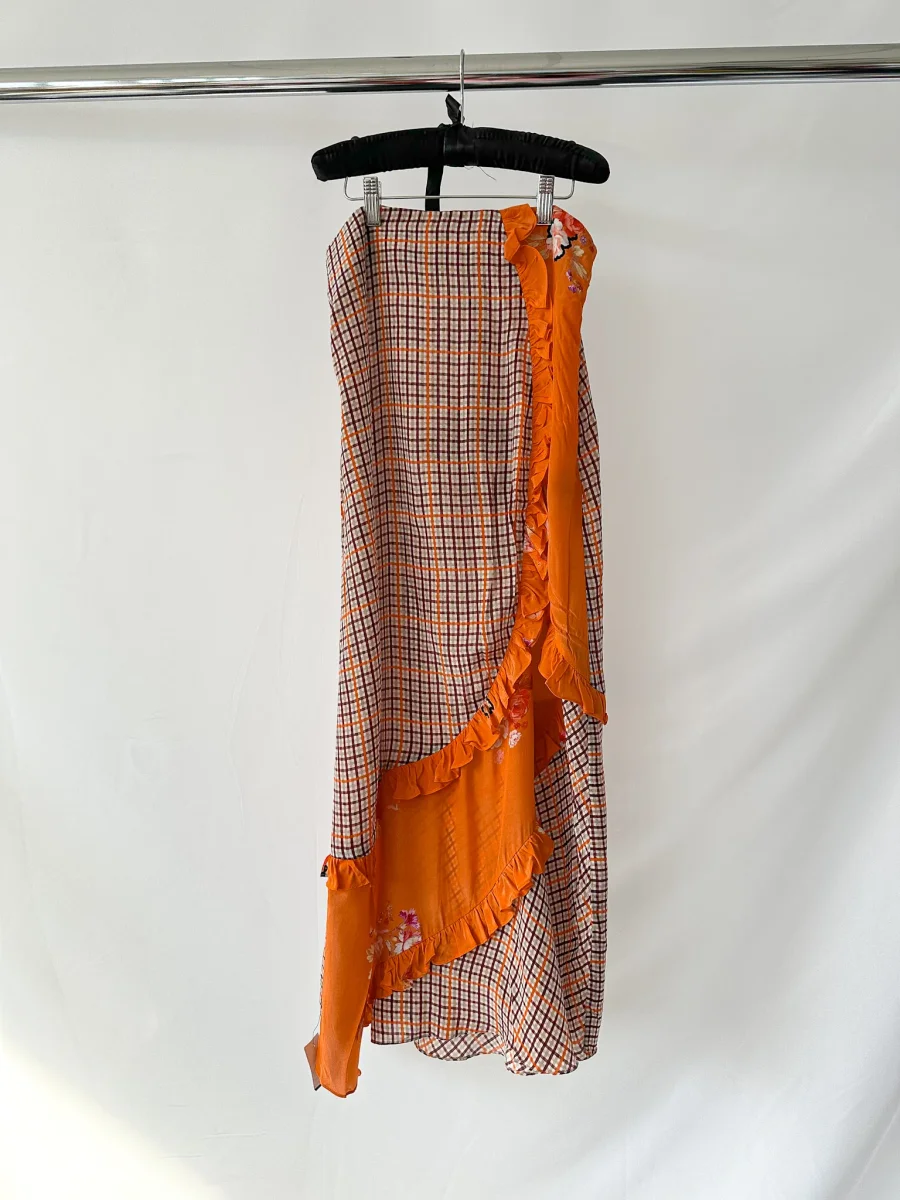 Preen Line Nevah Checked Patchwork Print Orange Skirt - Imagen 3