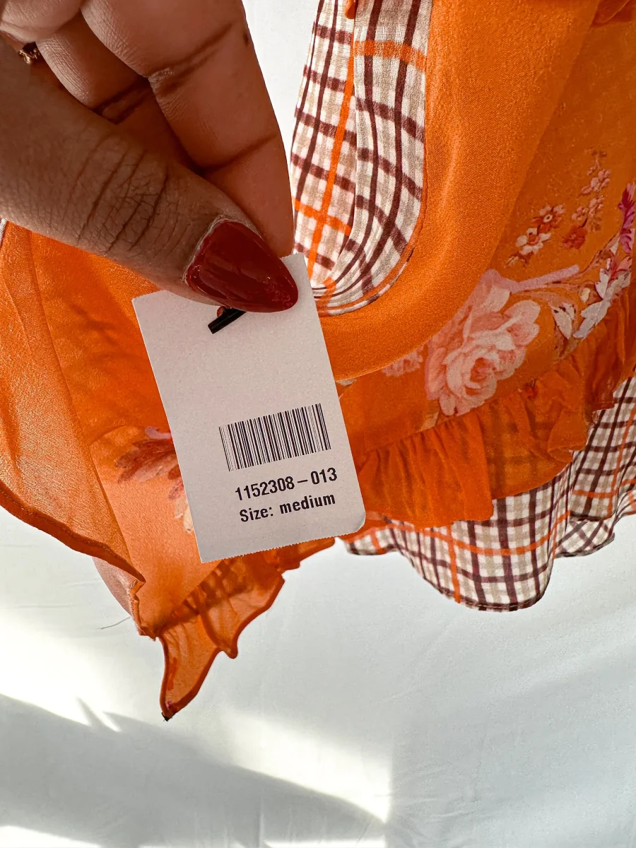 Preen Line Nevah Checked Patchwork Print Orange Skirt - Imagen 4
