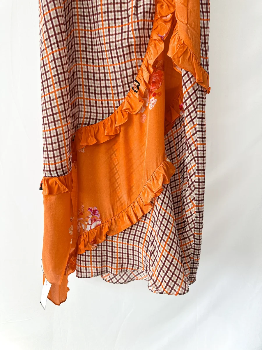 Preen Line Nevah Checked Patchwork Print Orange Skirt - Imagen 5