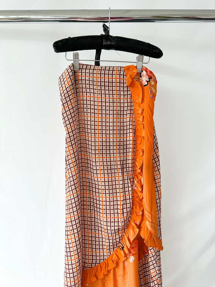 Preen Line Nevah Checked Patchwork Print Orange Skirt - Imagen 6